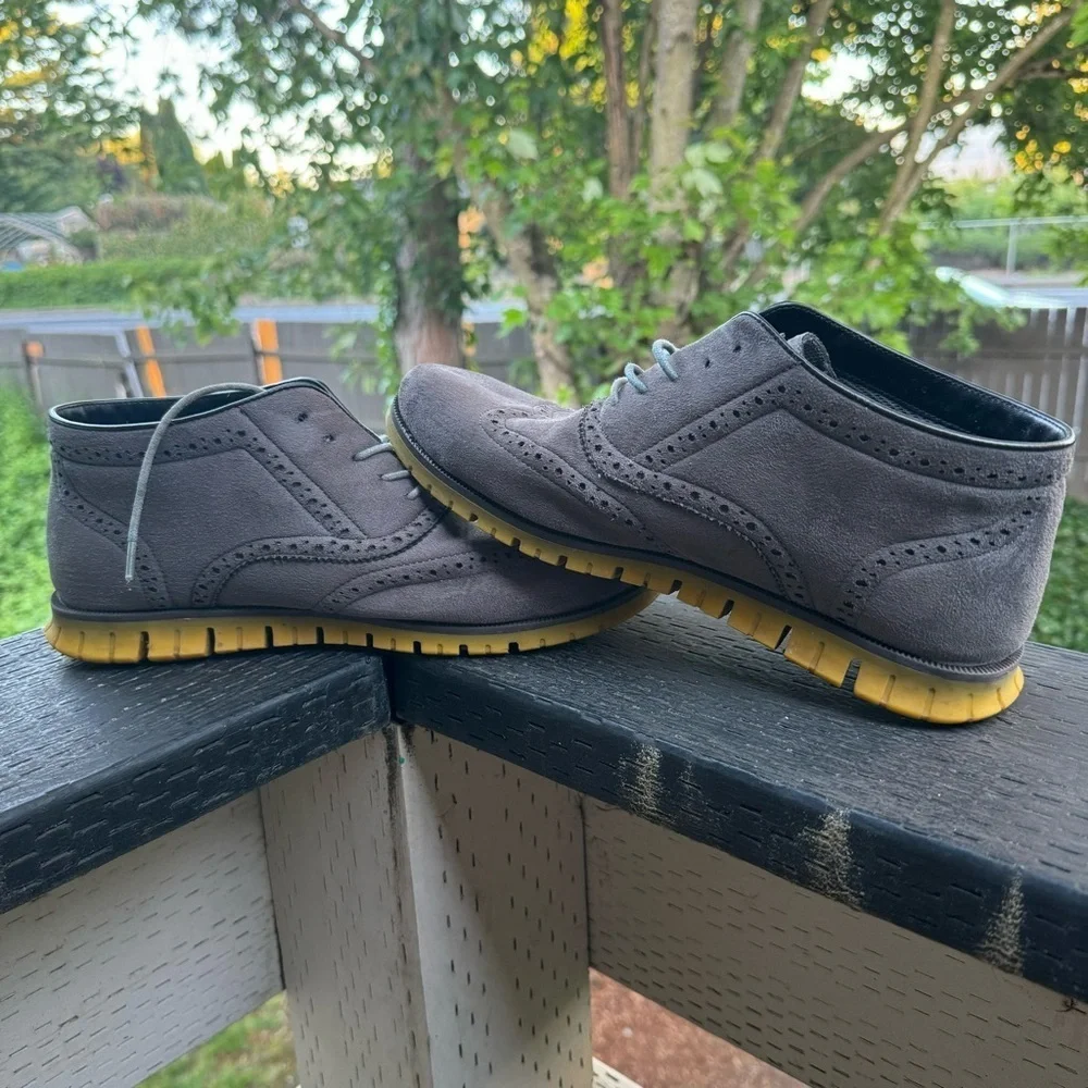 Henry‎ Ferrera Men’s Gray & Yellow Suede Oxford Shoes Size 10.5